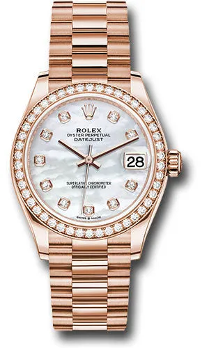 Rolex Everose Gold Datejust 31 Watch - Diamond Bezel - Silver Diamond Dial - President Bracelet 278285RBR mdp