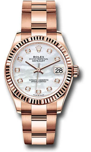 Rolex Everose Gold Datejust 31 Watch - Fluted Bezel - Silver Diamond Dial - Oyster Bracelet 278275 mdo