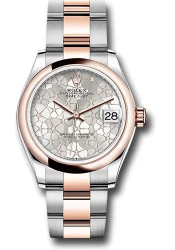 Rolex Everose Rolesor Datejust 31 Watch - Domed Bezel - Silver Floral Motif Diamond Dial - Oyster Bracelet 278241 sflomdo