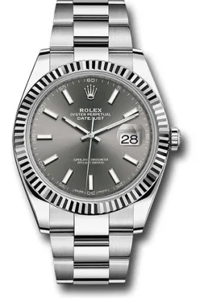 Rolex Steel and White Gold Rolesor Datejust 41 Watch - Fluted Bezel - Dark Rhodium Index Dial - Oyster Bracelet - 126334 dkrio