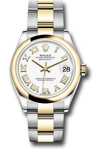 Rolex Steel and Yellow Gold Datejust 31 Watch - Domed Bezel - White Roman Dial - Oyster Bracelet 278243 wro