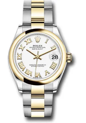 Rolex Steel and Yellow Gold Datejust 31 Watch - Domed Bezel - White Roman Dial - Oyster Bracelet 278243 wro