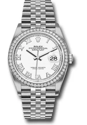 Rolex Steel Datejust 36 Watch - Diamond Bezel - White Roman Dial - Jubilee Bracelet - 126284RBR wrj