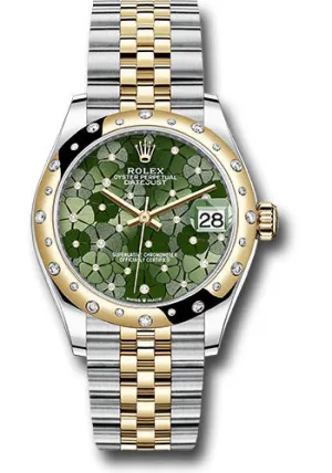 Rolex Yellow Rolesor Datejust 31 Watch - Domed, Diamond Bezel - Olive Green Floral Motif Diamond 6 Dial - Jubilee Bracelet 278343rbr ogflomdj