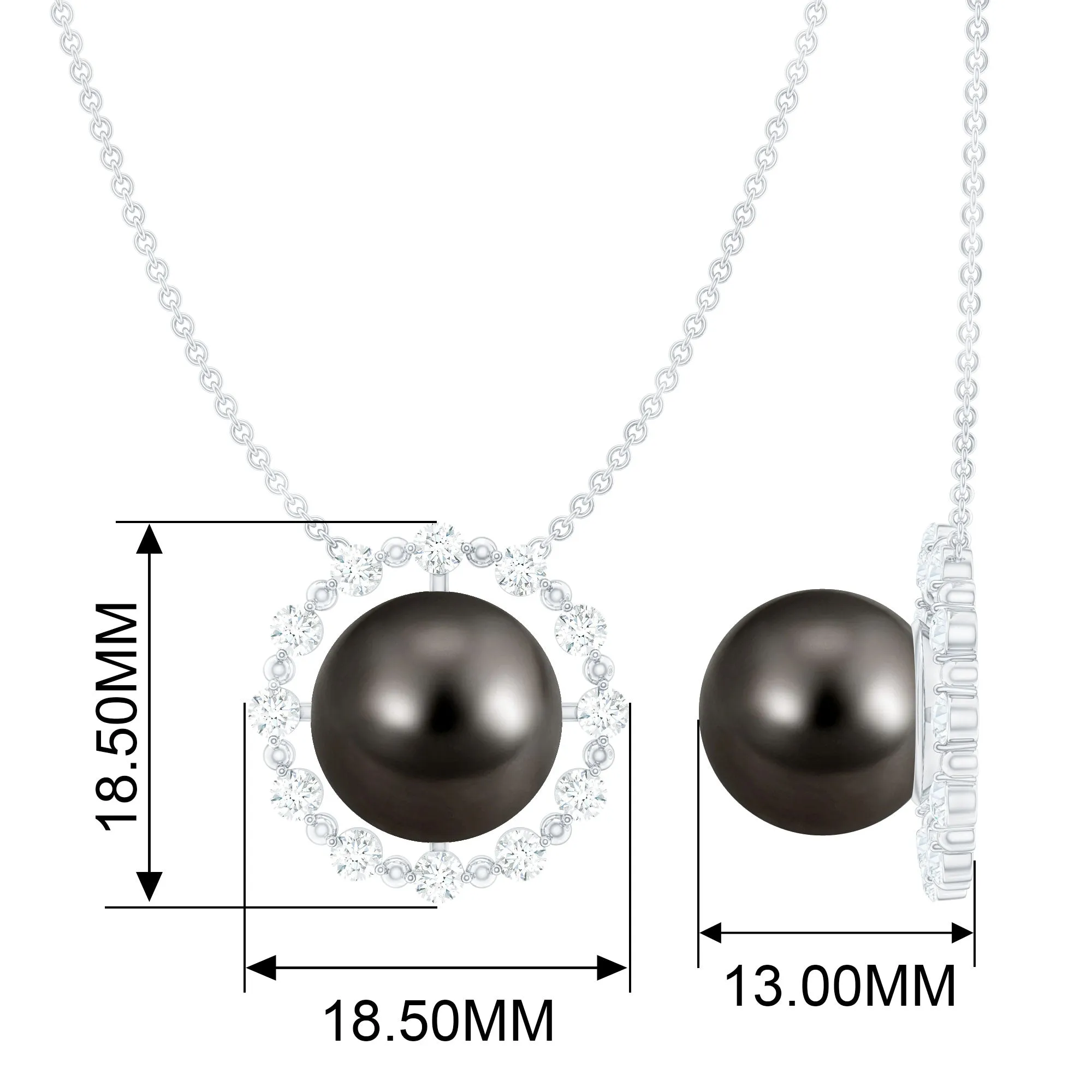 Round Tahitian Pearl Solitaire Necklace with Diamond and Beaded Detailing