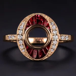 RUBY DIAMOND ENGAGEMENT RING SETTING ROUND VINTAGE ART DECO ROSE GOLD GEOMETRIC