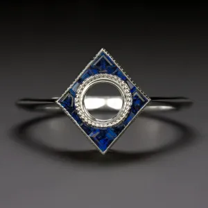 SAPPHIRE 5mm ROUND ENGAGEMENT RING SETTING SEMI MOUNT ART DECO STYLE CALIBRE CUT