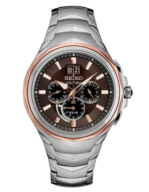 Seiko Men's Big Date Solar Chronograph Watch - Two-Tone - Bronze Dial