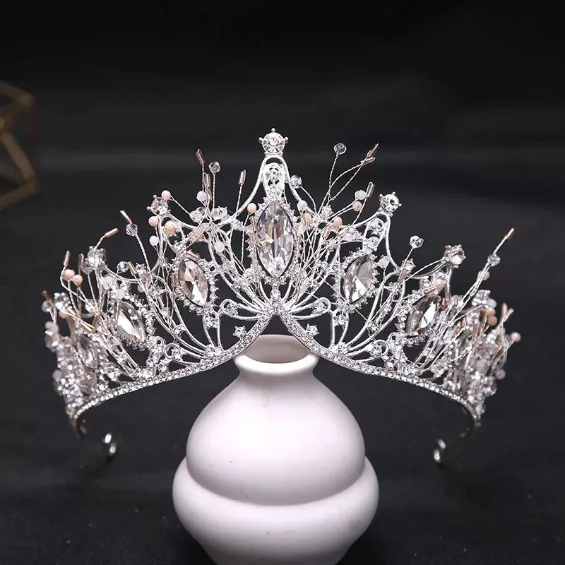 Silver Crystal Princess Tiara Queen Bridal crown headdress