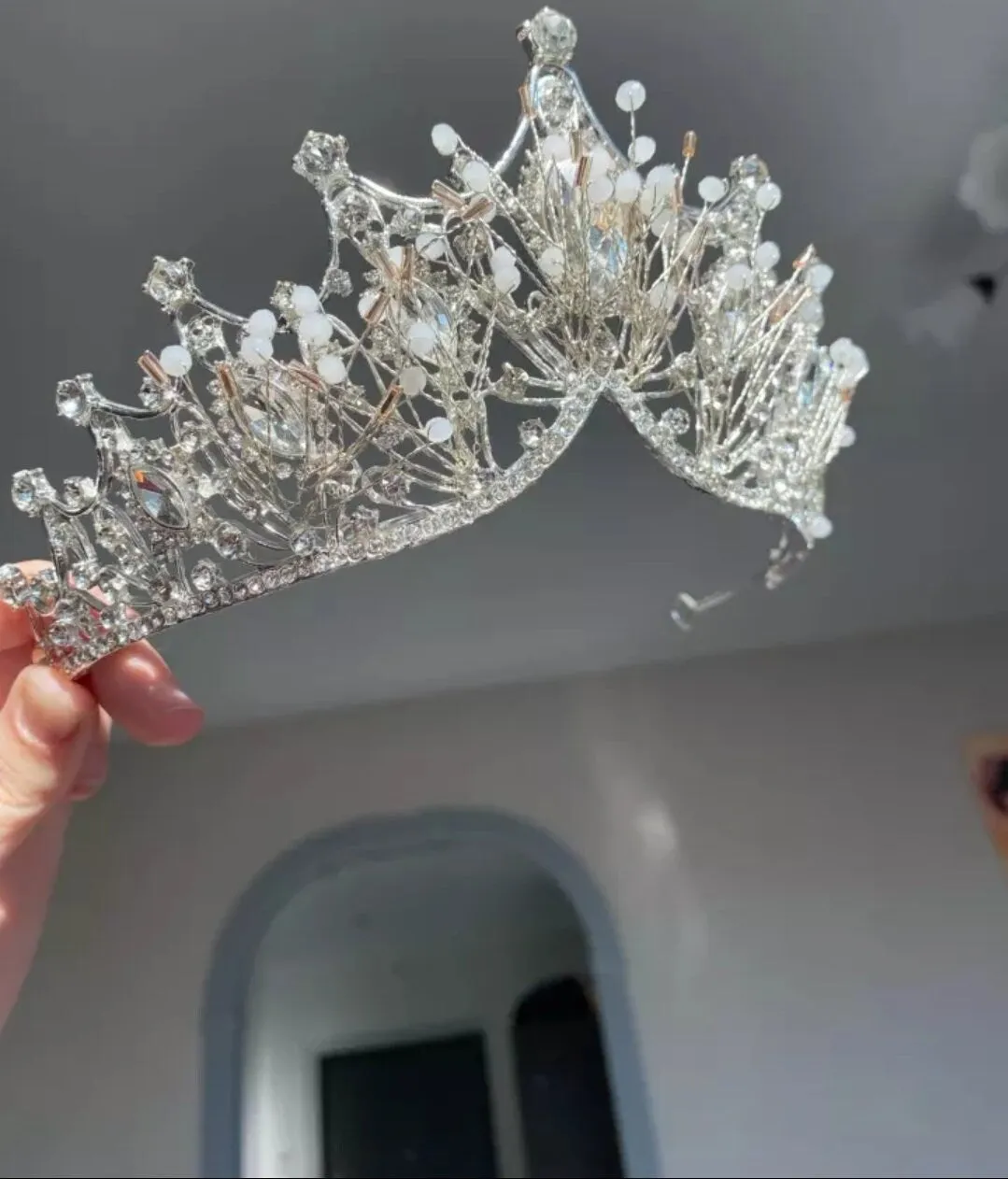 Silver Crystal Princess Tiara Queen Bridal crown headdress