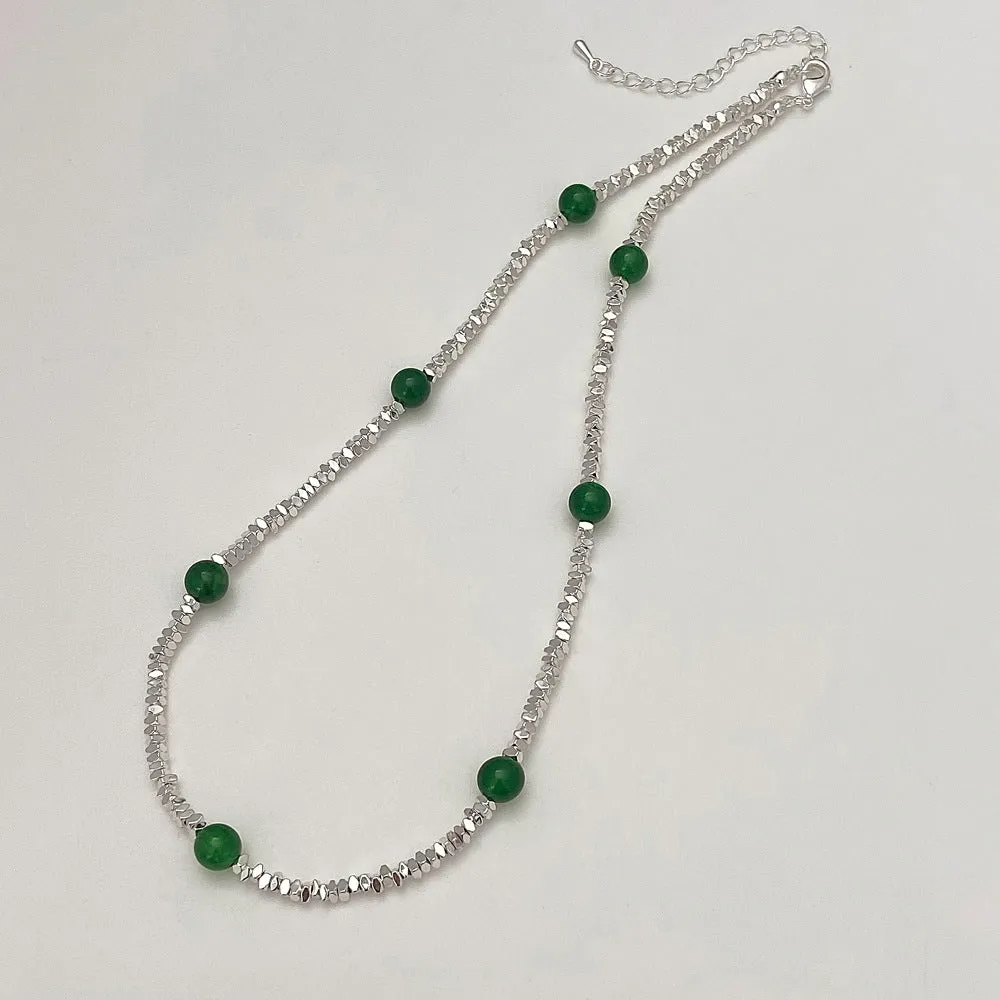 Silver Onyx Green Beads Necklace jltn1140