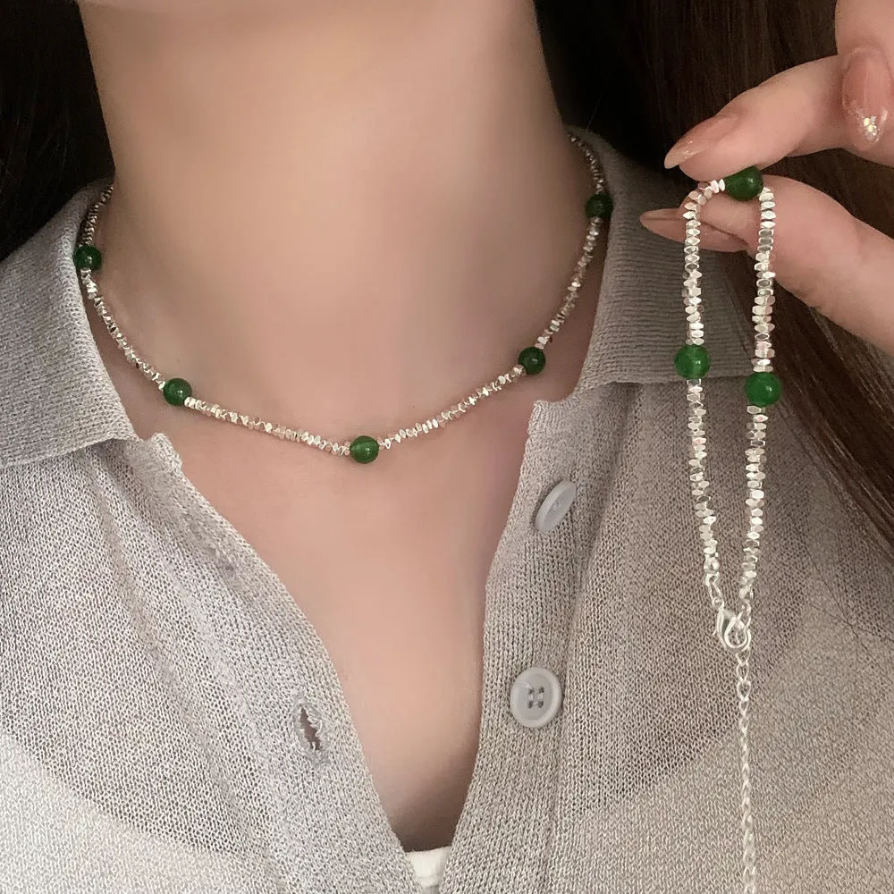 Silver Onyx Green Beads Necklace jltn1140