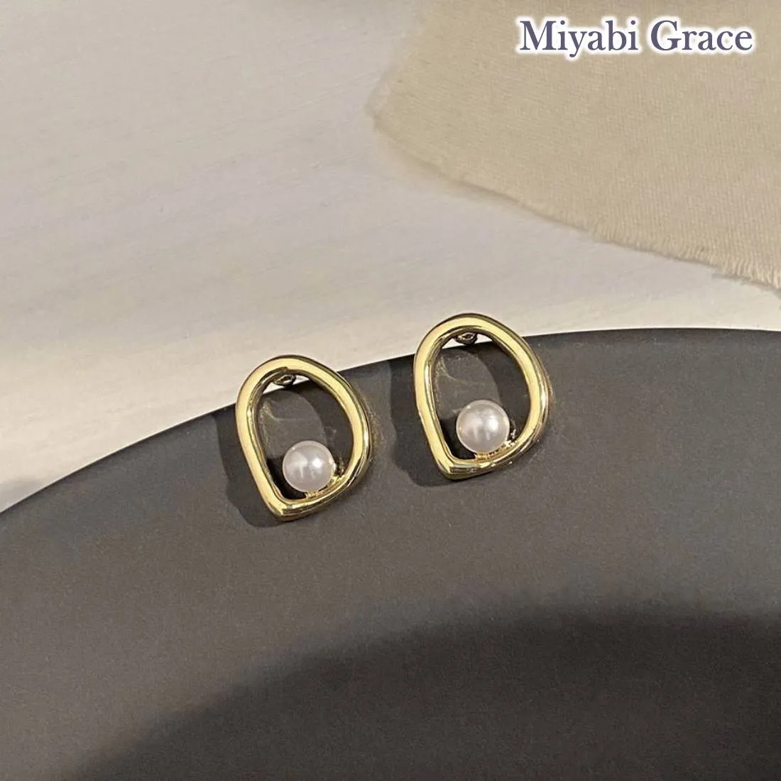 Small Gold Open Circle and Pearl Invisible Clip On Stud Earrings