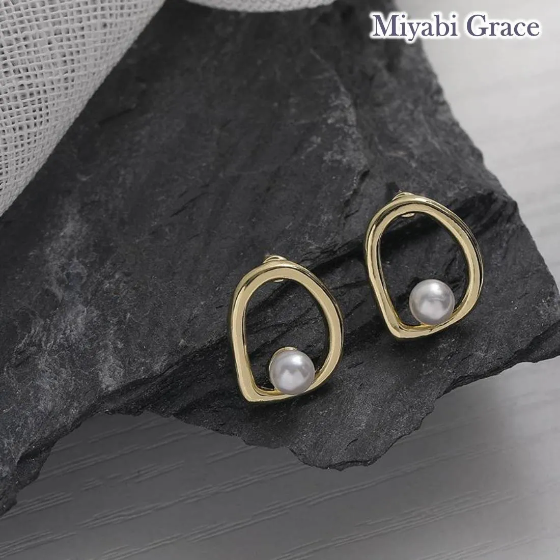 Small Gold Open Circle and Pearl Invisible Clip On Stud Earrings