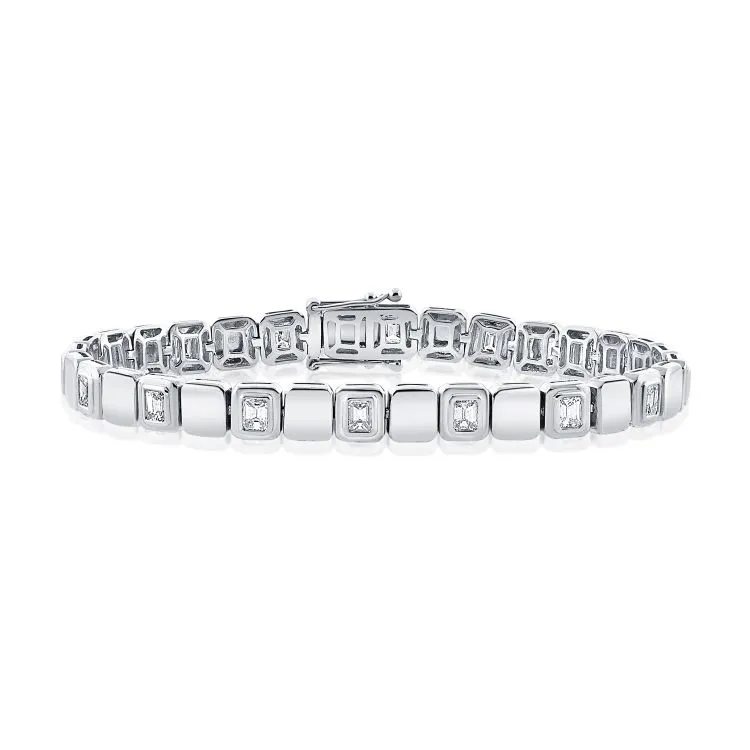 Square Link Emerald Cut Segment Tennis Bracelet