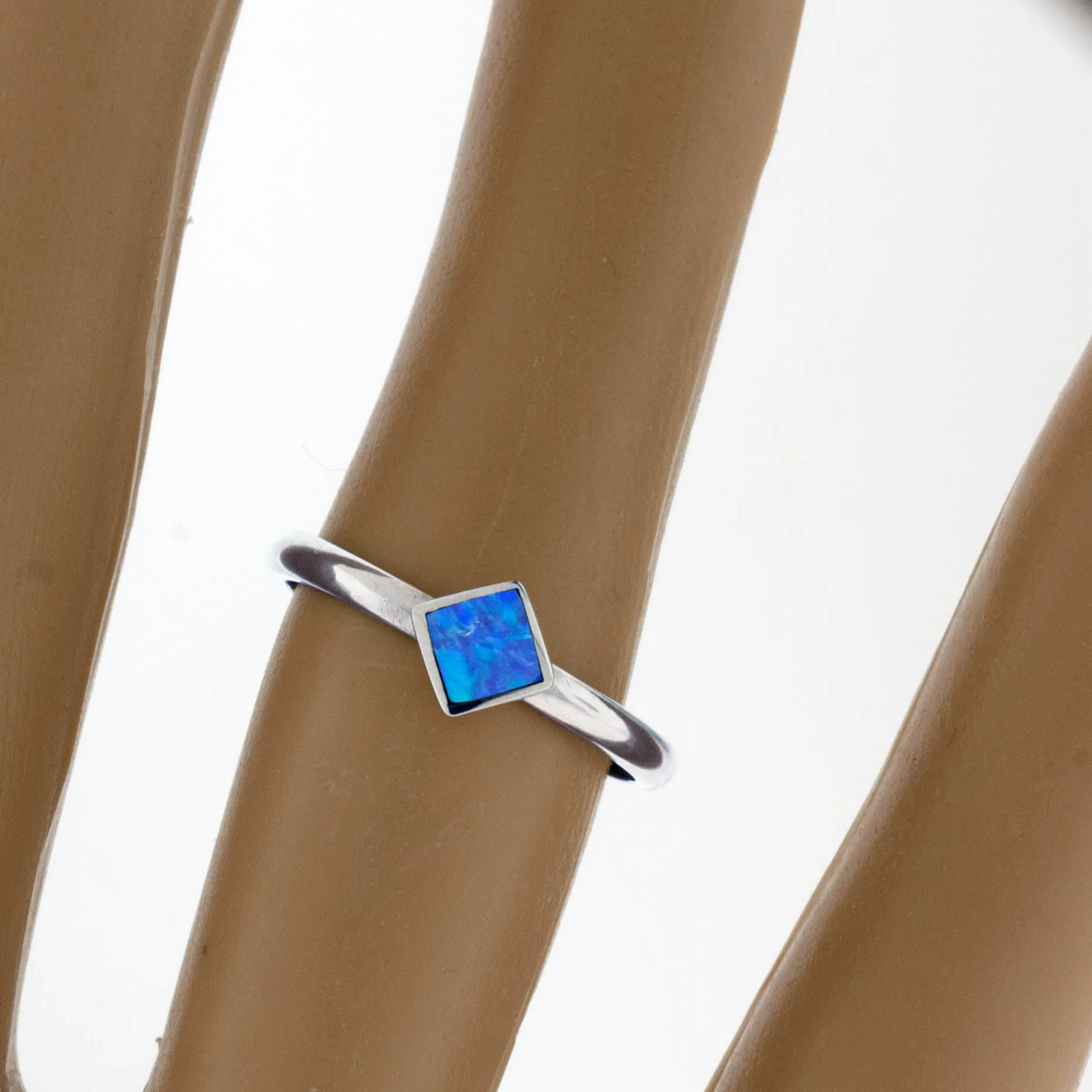 Square On Point Opal Inlay Ring