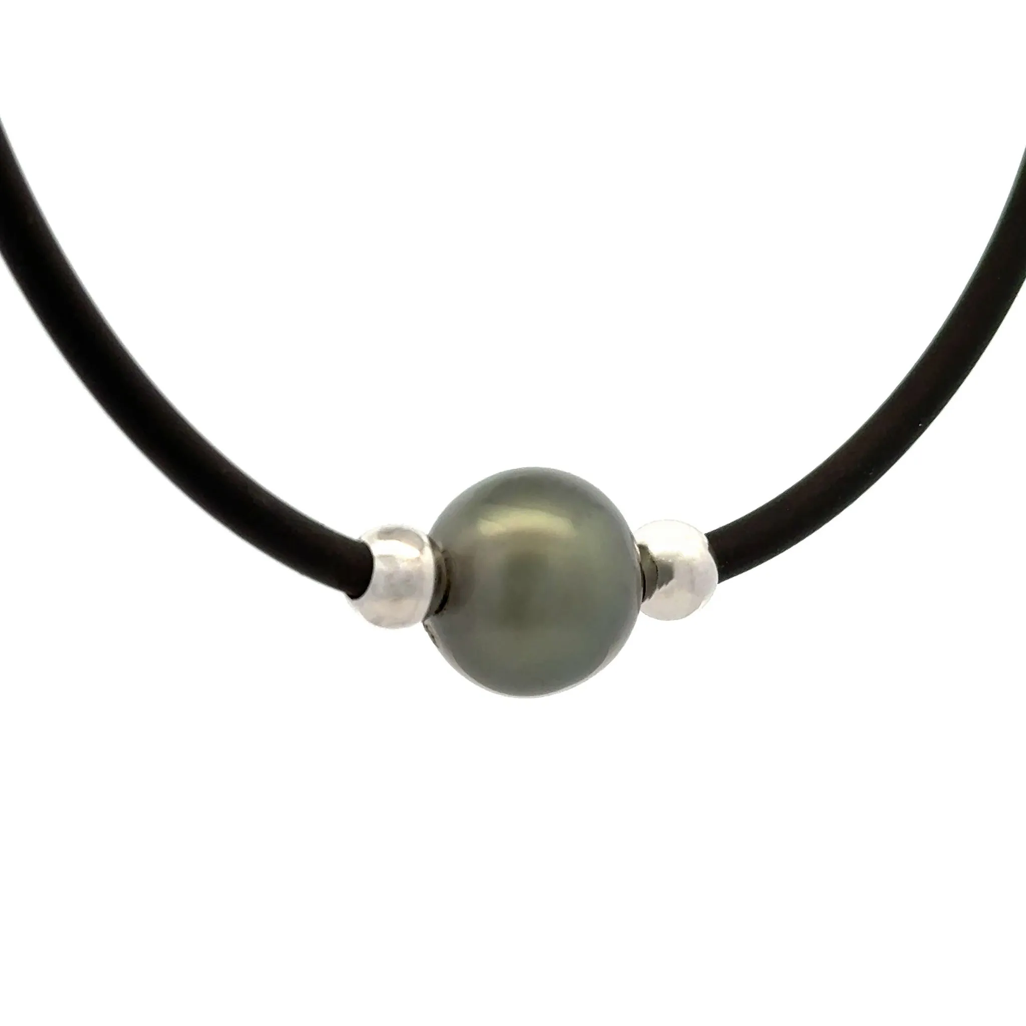 Stainless Steel Tahitian 13-14mm Cultured Pearl Neoprene Necklace