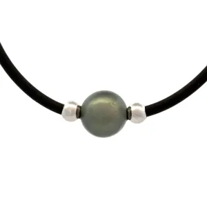 Stainless Steel Tahitian 13-14mm Cultured Pearl Neoprene Necklace