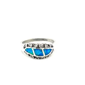 Sterling Silver Ring synthetic opal and synthetic amethyst