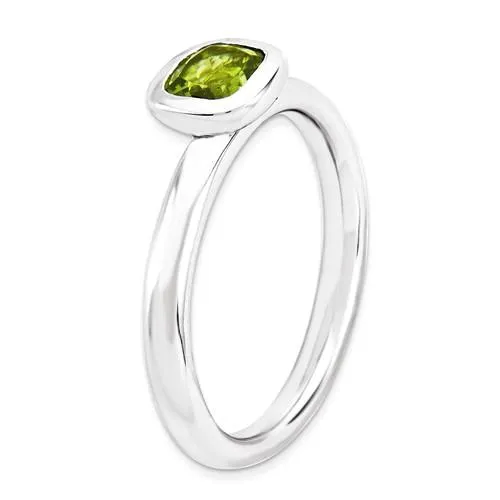 Sterling Silver Stackable Expressions Cushion Cut Peridot Ring