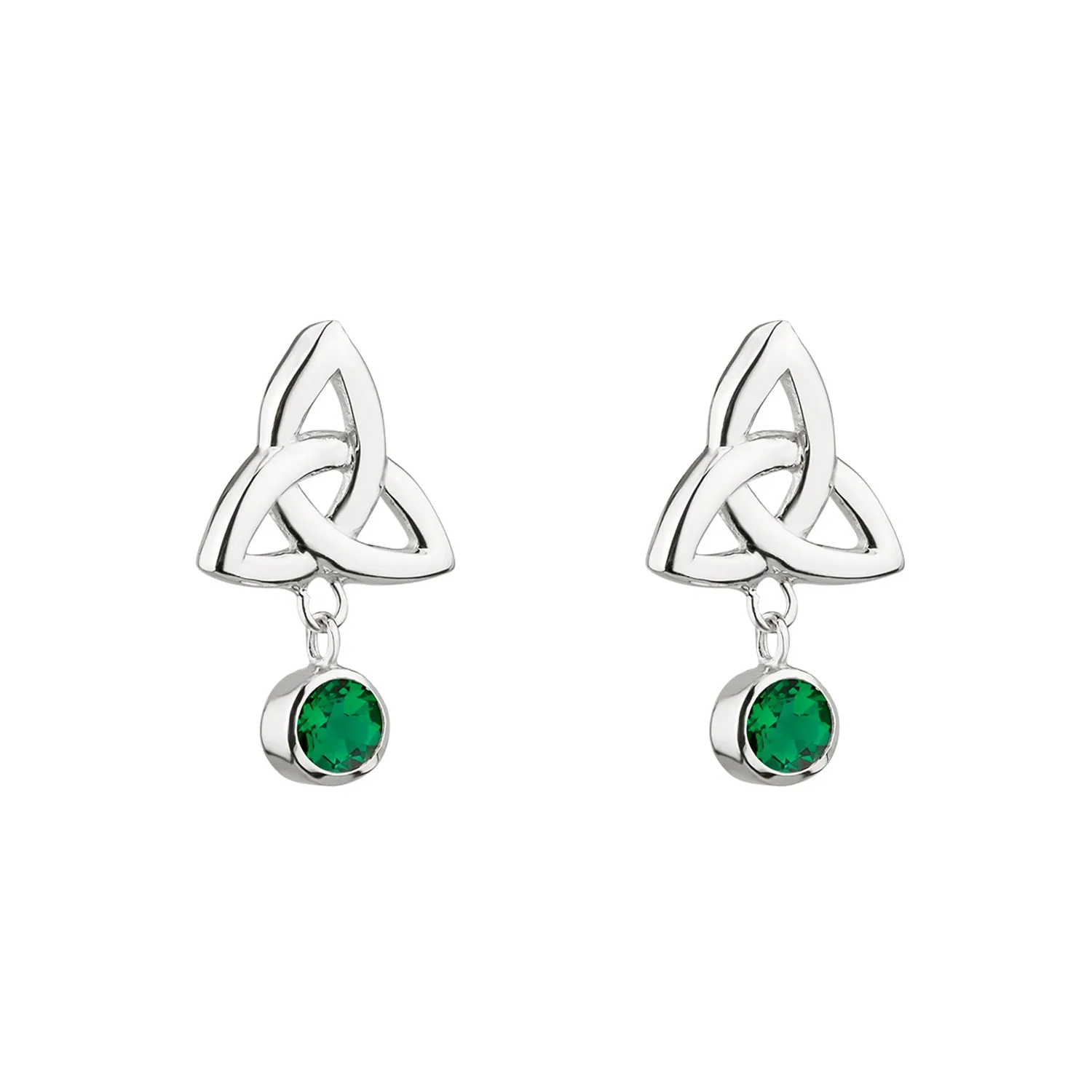 Sterling Silver Trinity Knot Earrings with Emerald Glass Stones