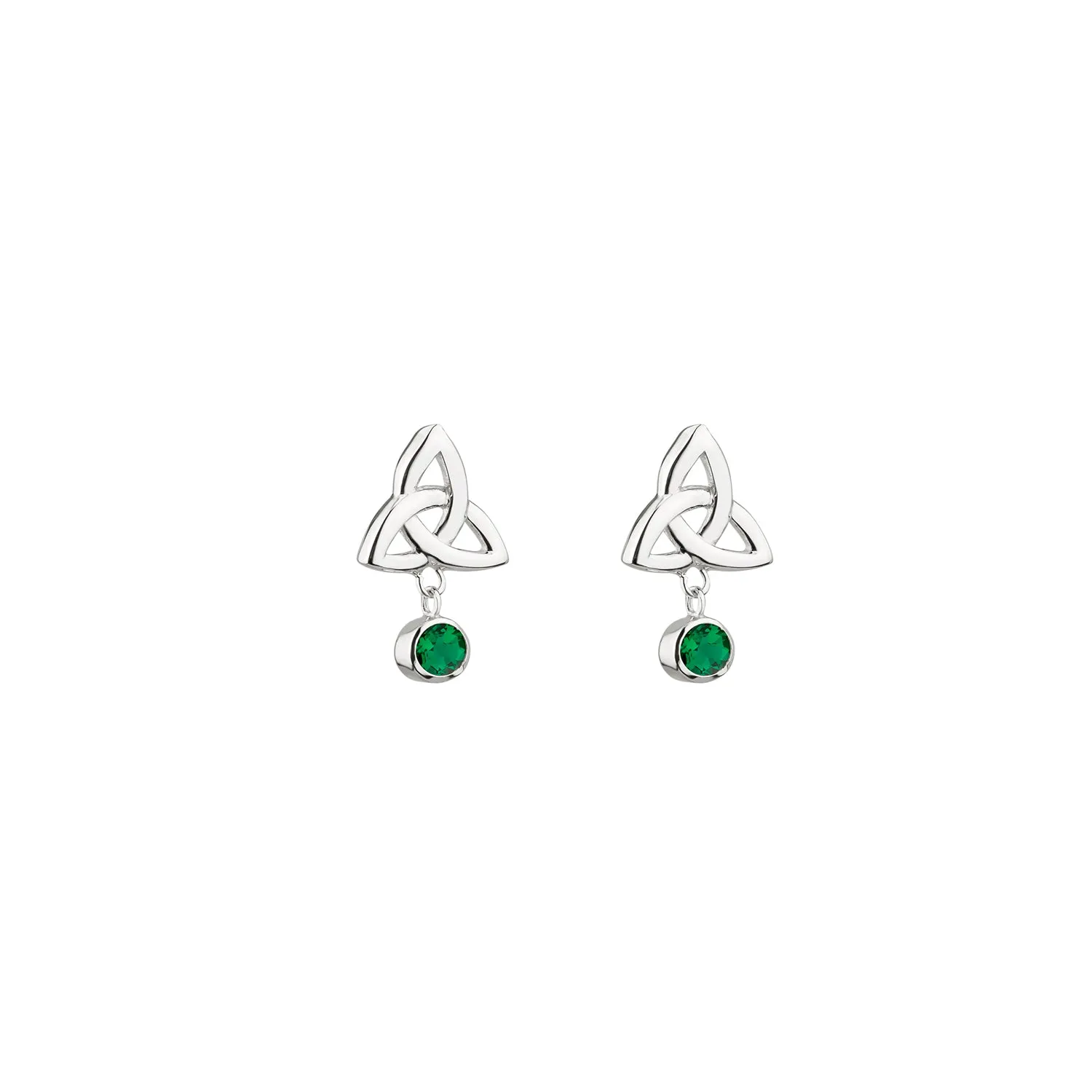 Sterling Silver Trinity Knot Earrings with Emerald Glass Stones