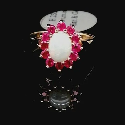 Syn Opal & Ruby 9ct Gold Ring