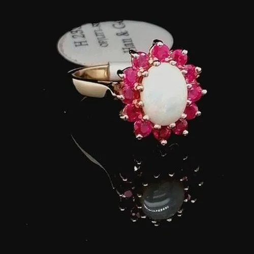 Syn Opal & Ruby 9ct Gold Ring