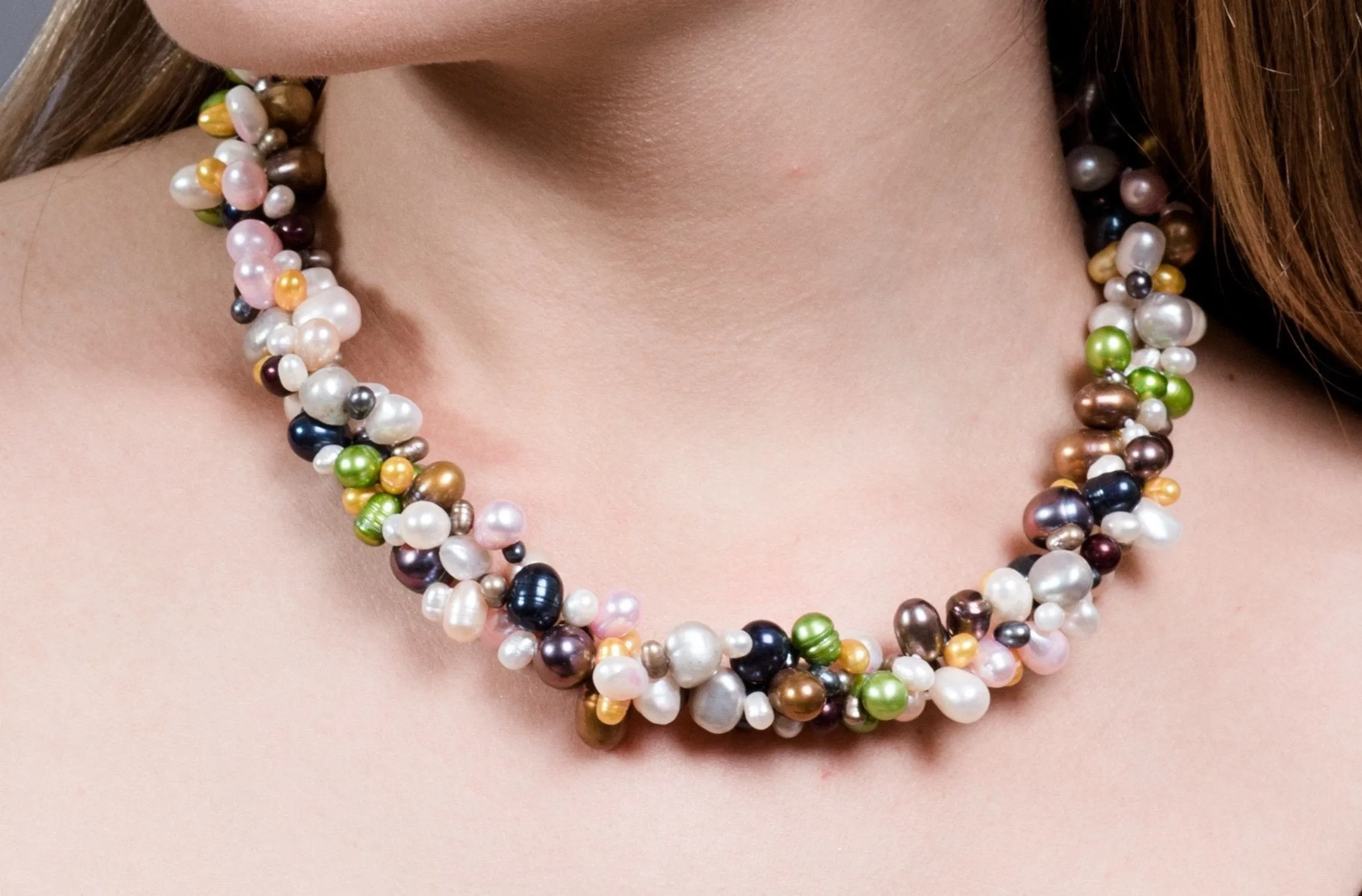 Triple Multi-Color Freshwater Pearl Necklace