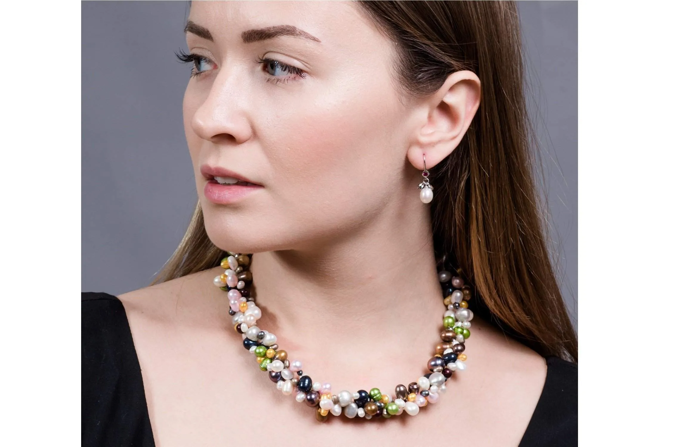 Triple Multi-Color Freshwater Pearl Necklace