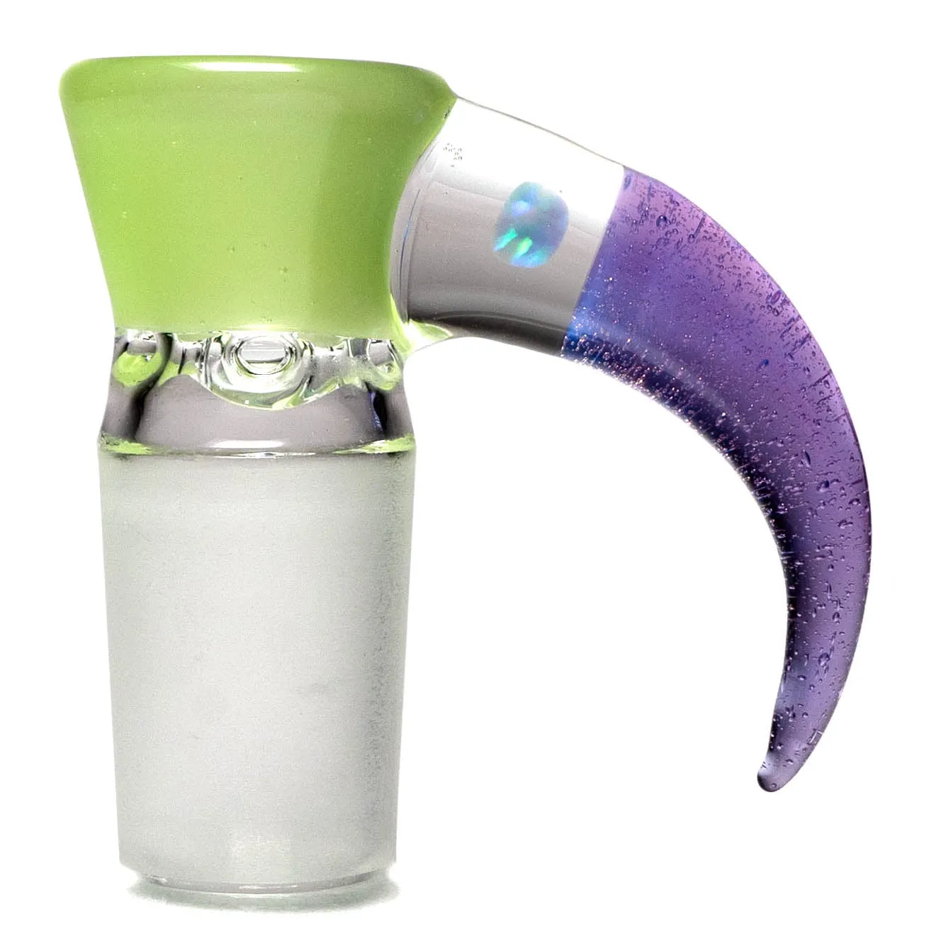 Unity Glassworks - 4 Hole Opal Horn Slide - 18mm - Lime Green Satin & Purple Slyme