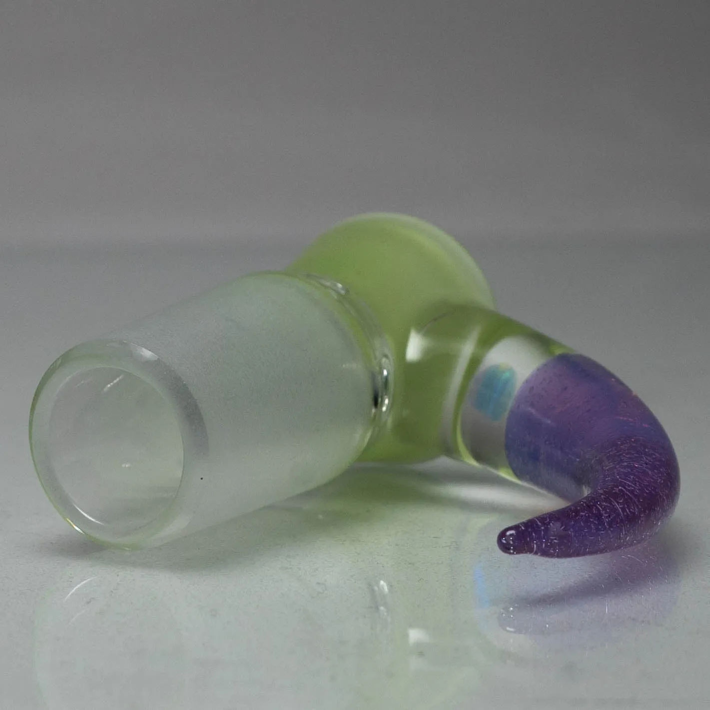 Unity Glassworks - 4 Hole Opal Horn Slide - 18mm - Lime Green Satin & Purple Slyme