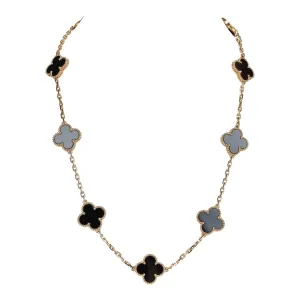 Van Cleef & Arpels Vintage Alhambra 10 Motif Necklace Onyx and 18k Yellow Gold