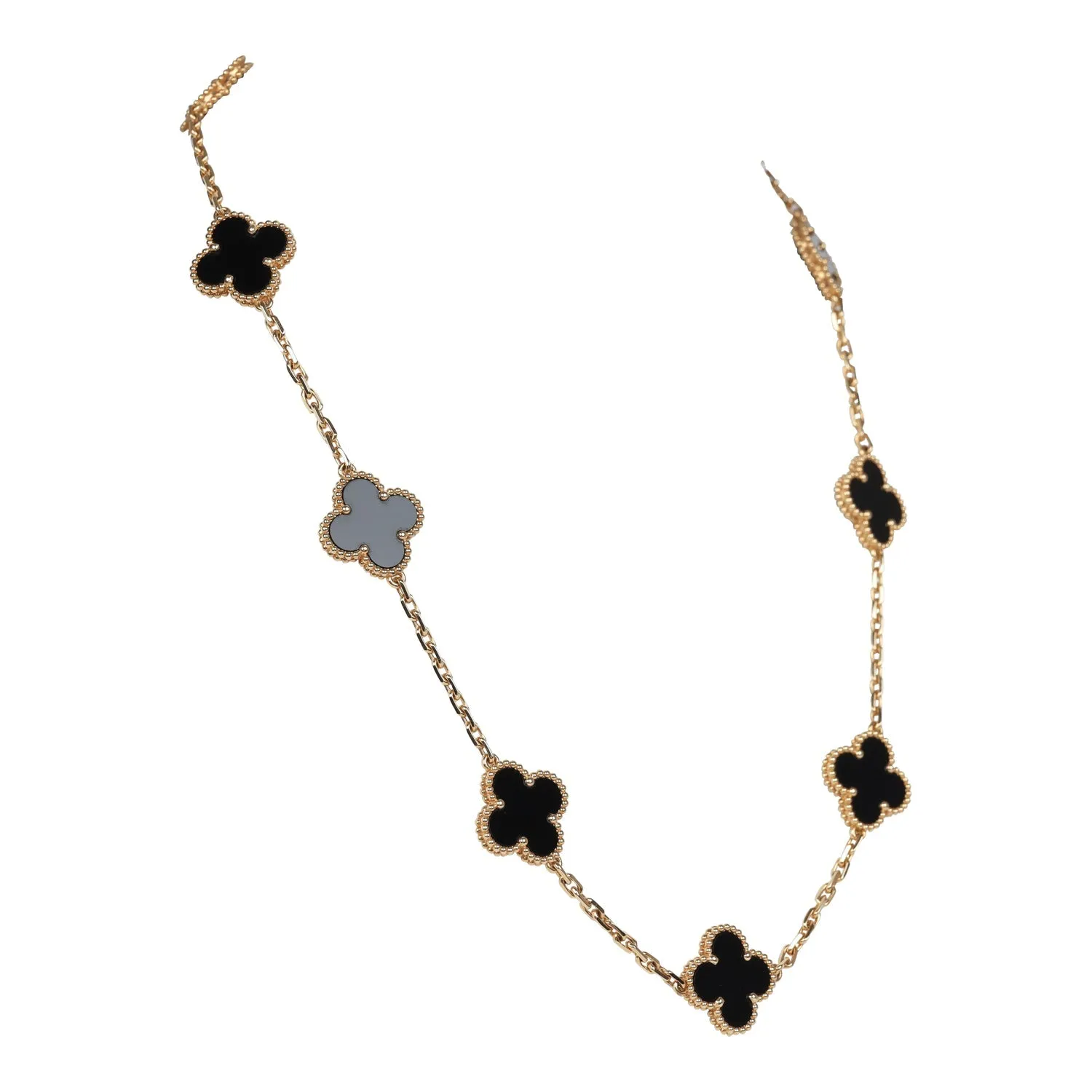 Van Cleef & Arpels Vintage Alhambra 10 Motif Necklace Onyx and 18k Yellow Gold