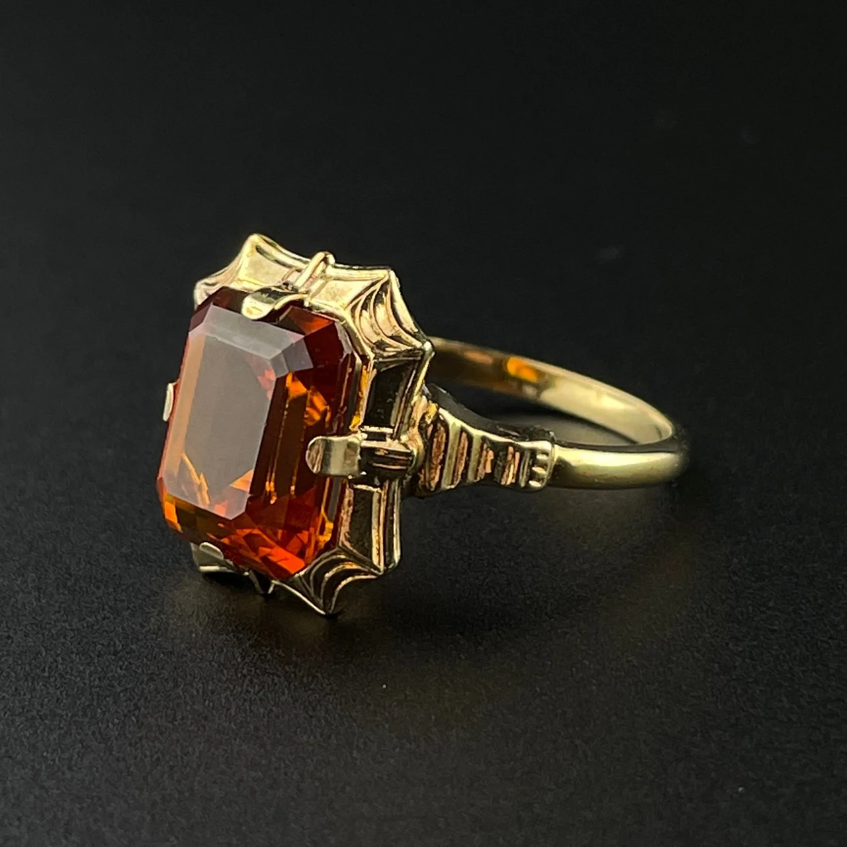 Vintage 10K Gold Orange Topaz Statement Ring, Sz 5 3/4