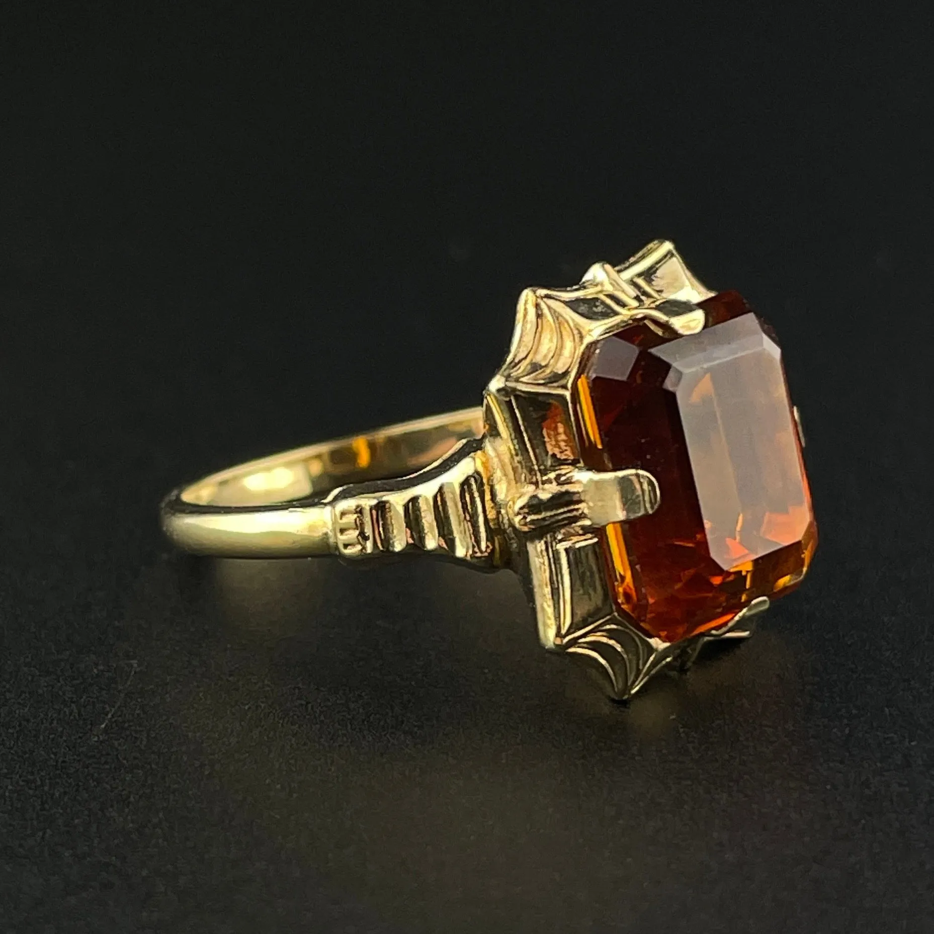 Vintage 10K Gold Orange Topaz Statement Ring, Sz 5 3/4