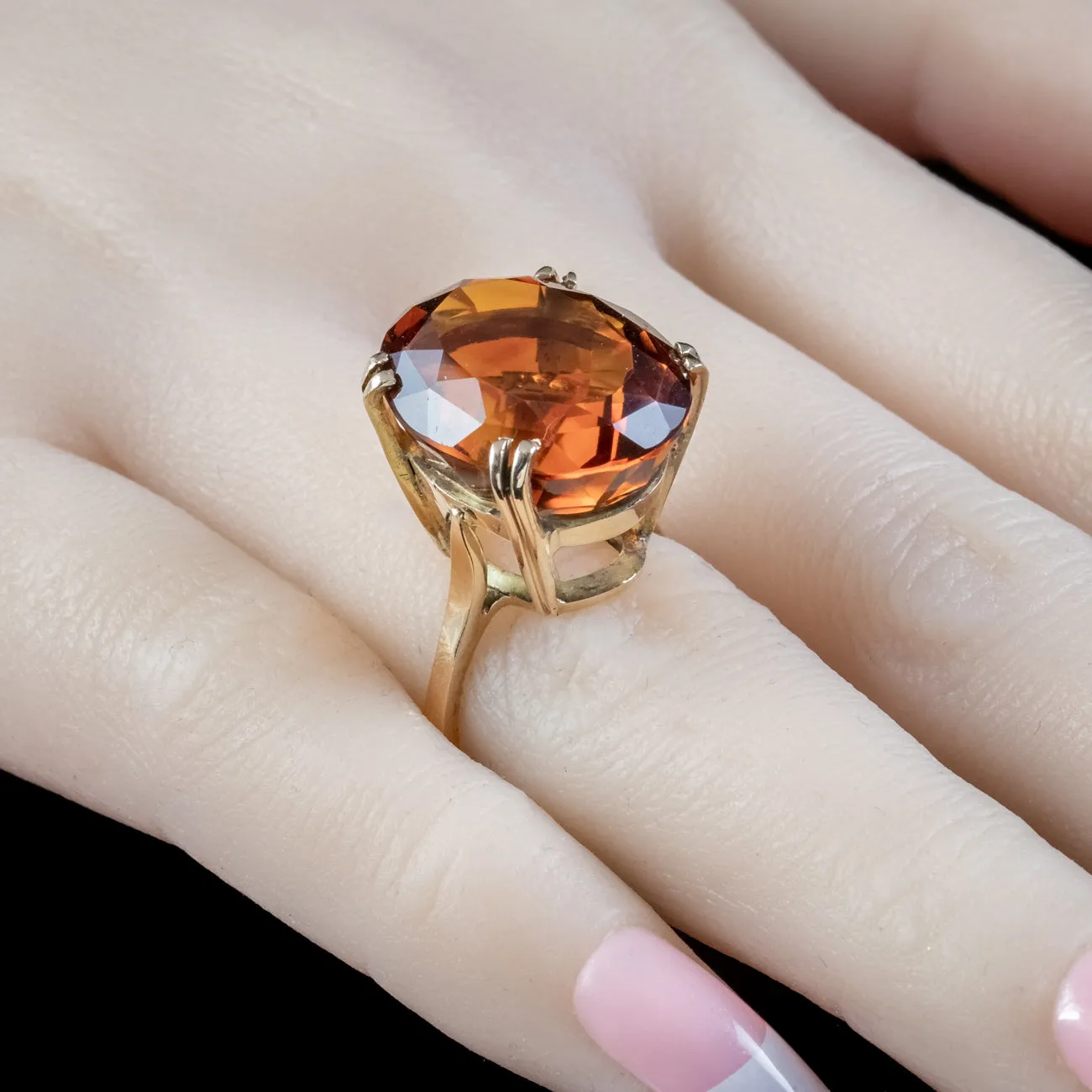 Vintage Citrine Cocktail Ring 18ct Gold 17ct Citrine