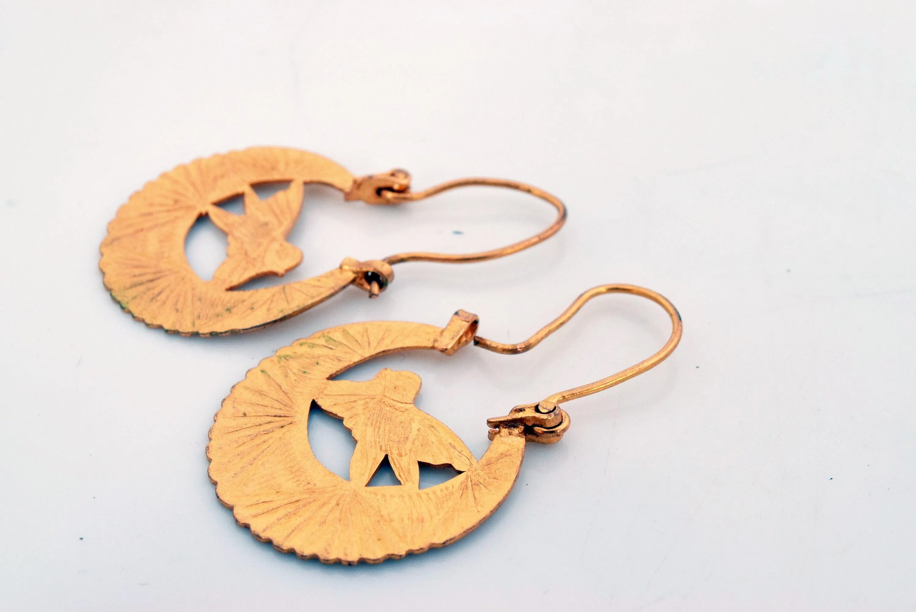 Vintage Folk Gold Plated Brass Earrings