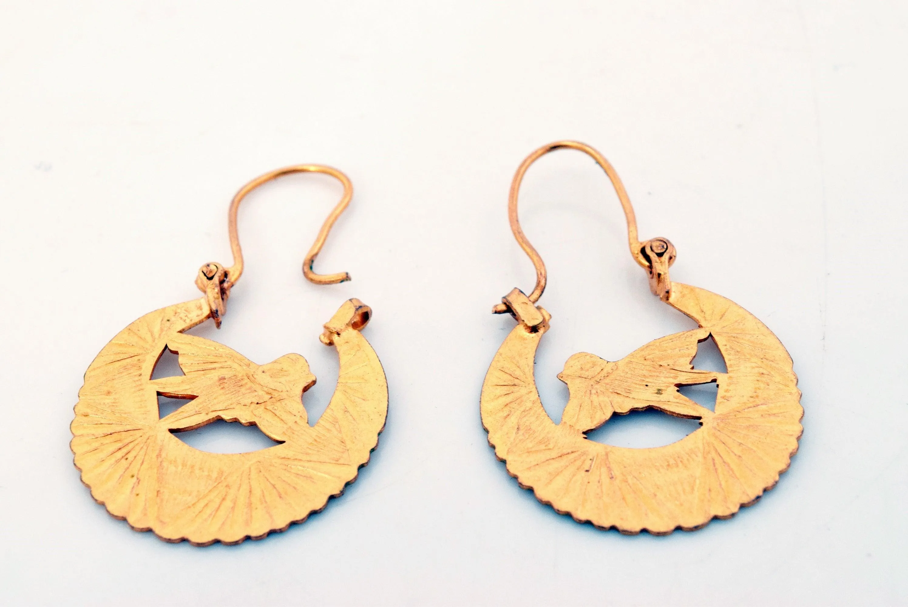 Vintage Folk Gold Plated Brass Earrings