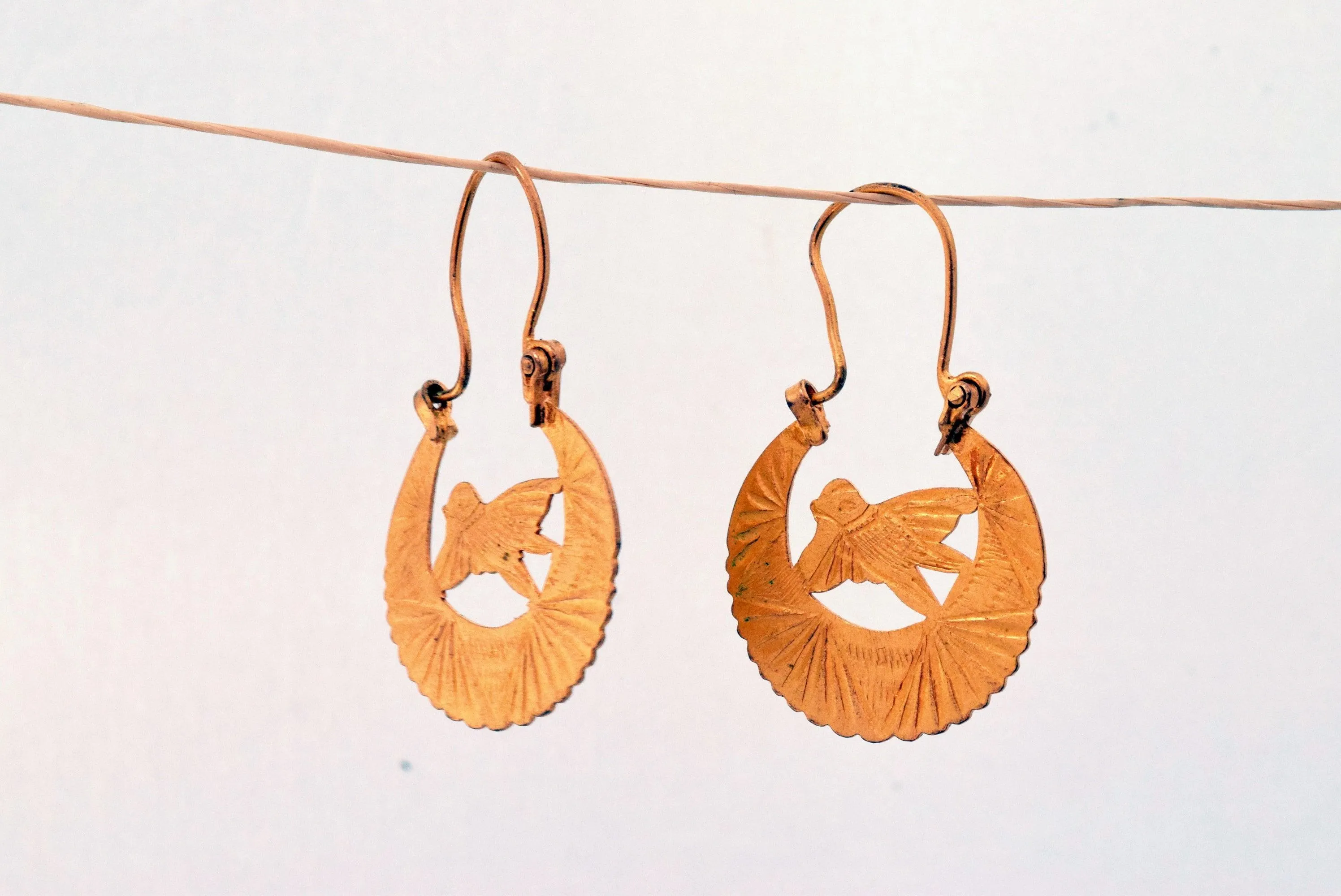 Vintage Folk Gold Plated Brass Earrings