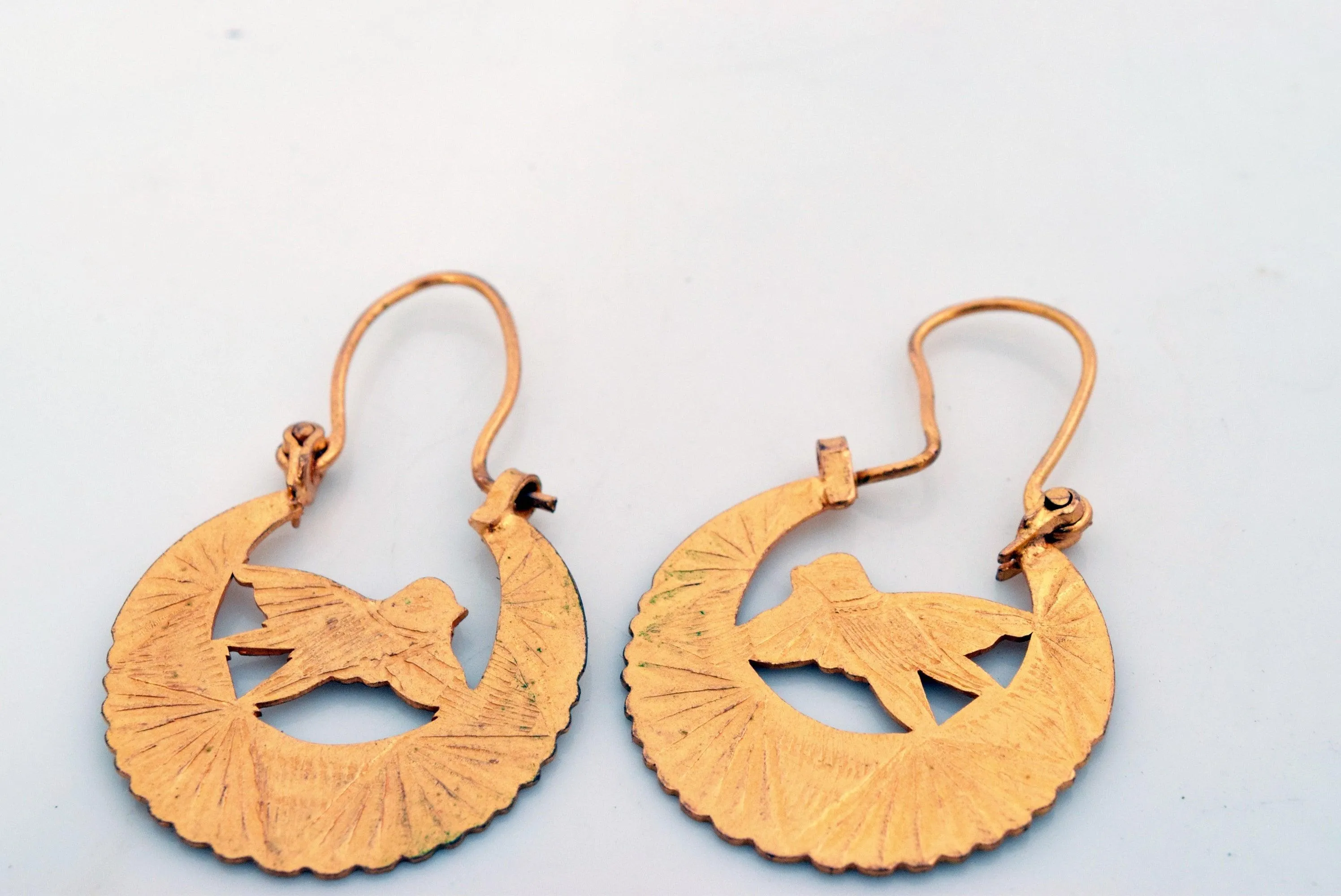 Vintage Folk Gold Plated Brass Earrings