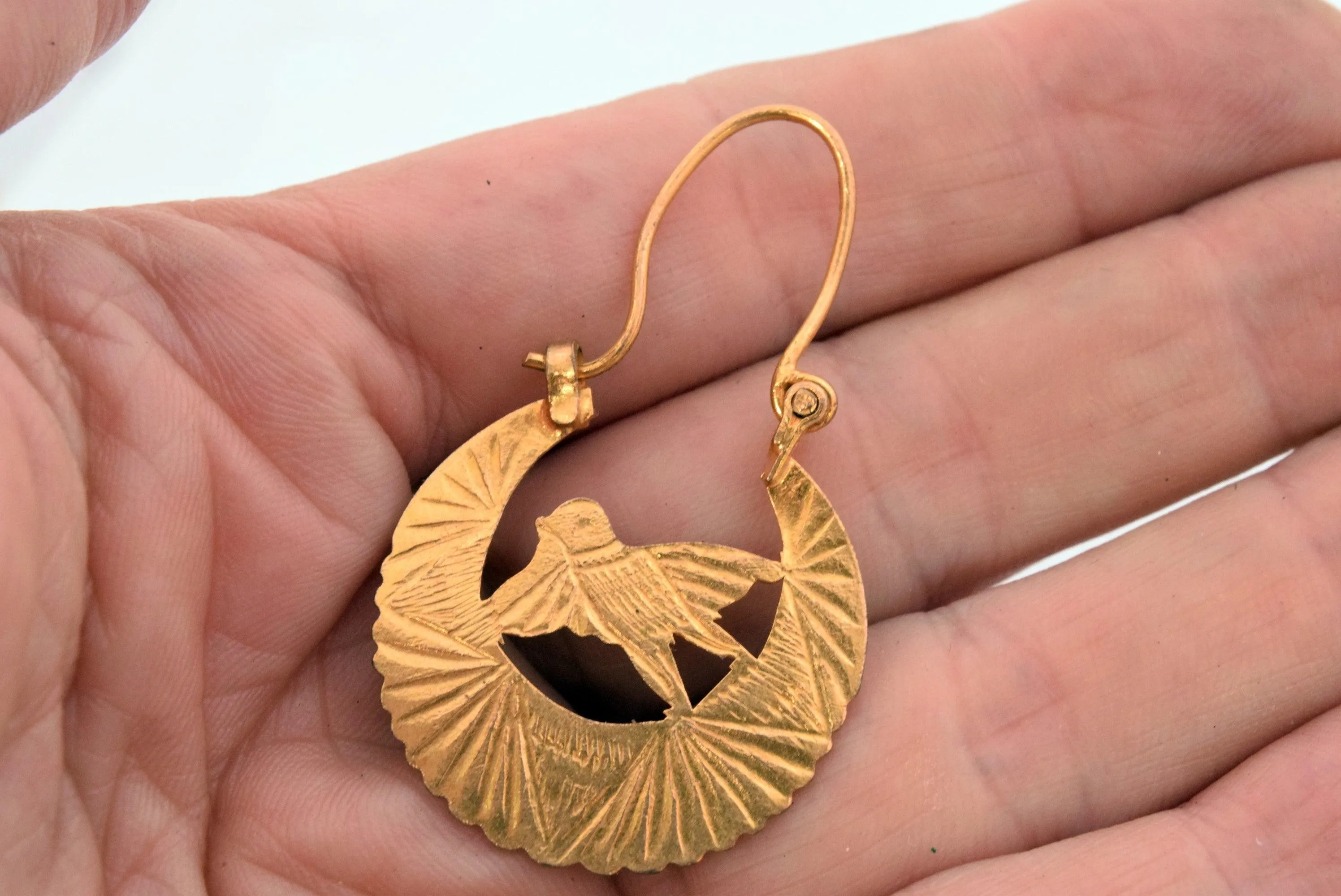 Vintage Folk Gold Plated Brass Earrings