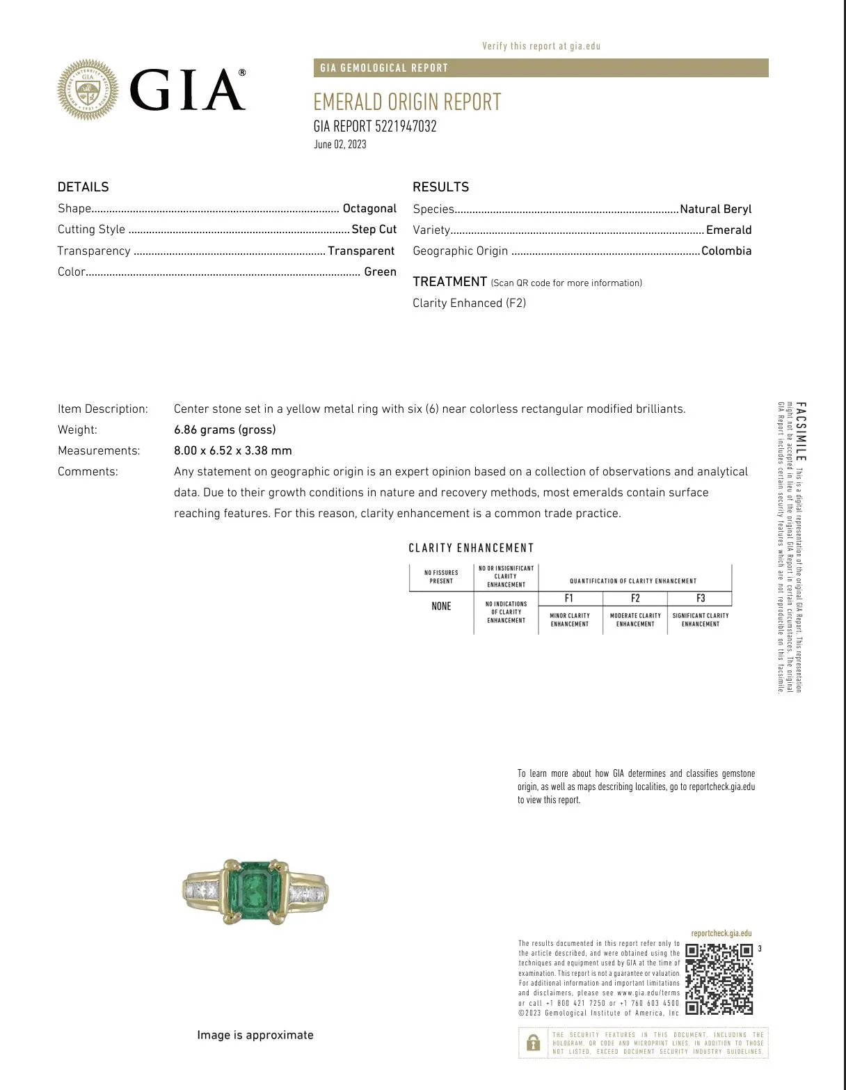 Vintage French GIA 1.25 Carat Colombian Emerald Diamond 18K Yellow Gold Ring