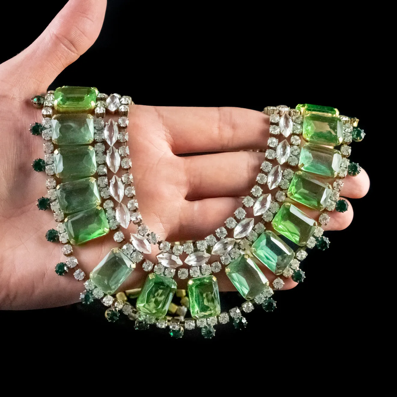 Vintage Green Paste Stone Collar Necklace Husar David Circa 1940