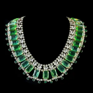 Vintage Green Paste Stone Collar Necklace Husar David Circa 1940