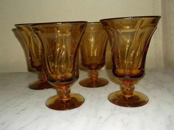 Vintage Hand Blown Amber Glass drinking glasses/ barware- set of 4