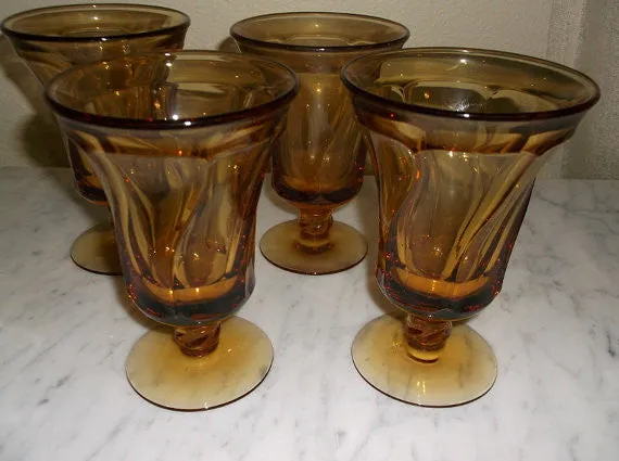 Vintage Hand Blown Amber Glass drinking glasses/ barware- set of 4