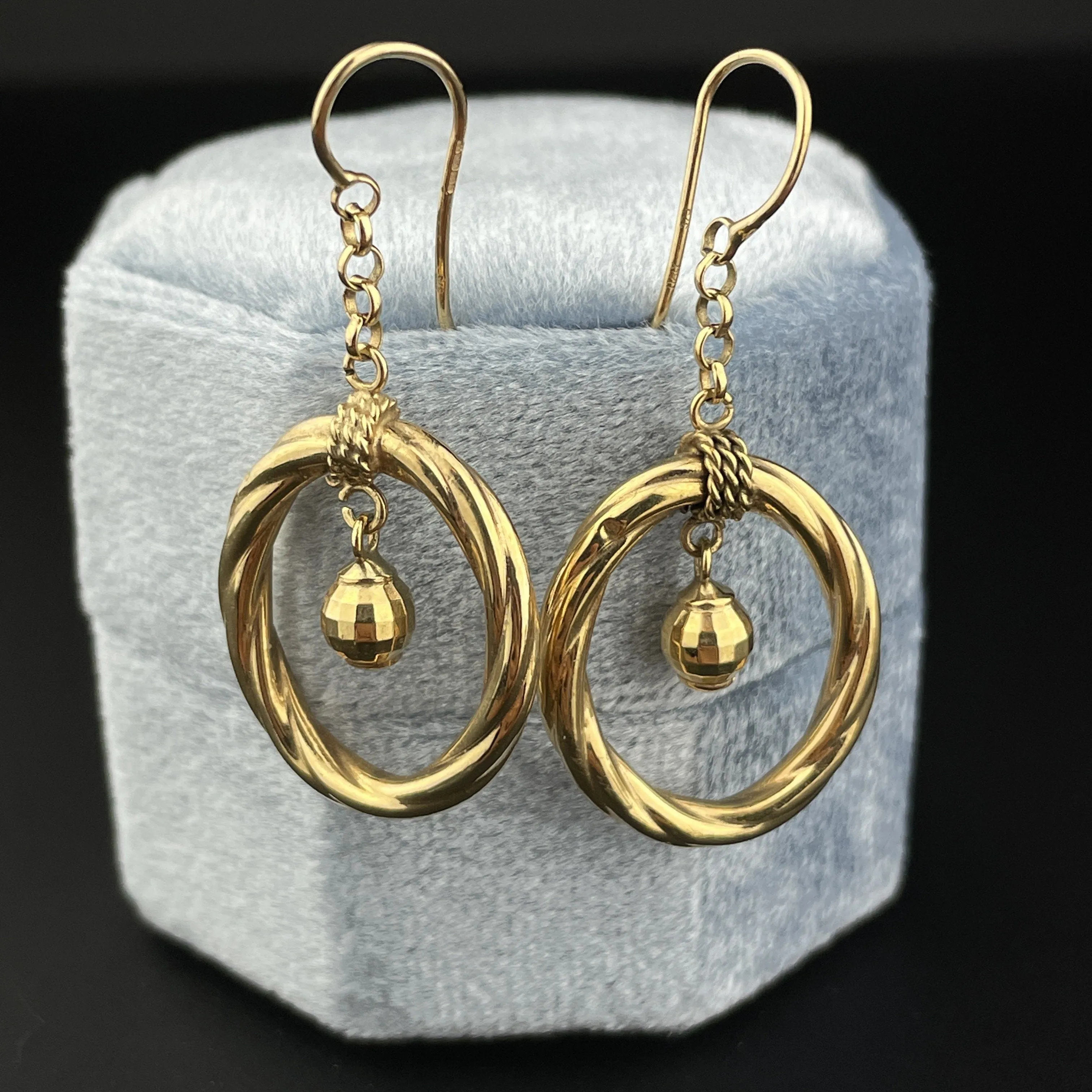 Vintage Large Twisted Cut Gold Target Hoop Earrings