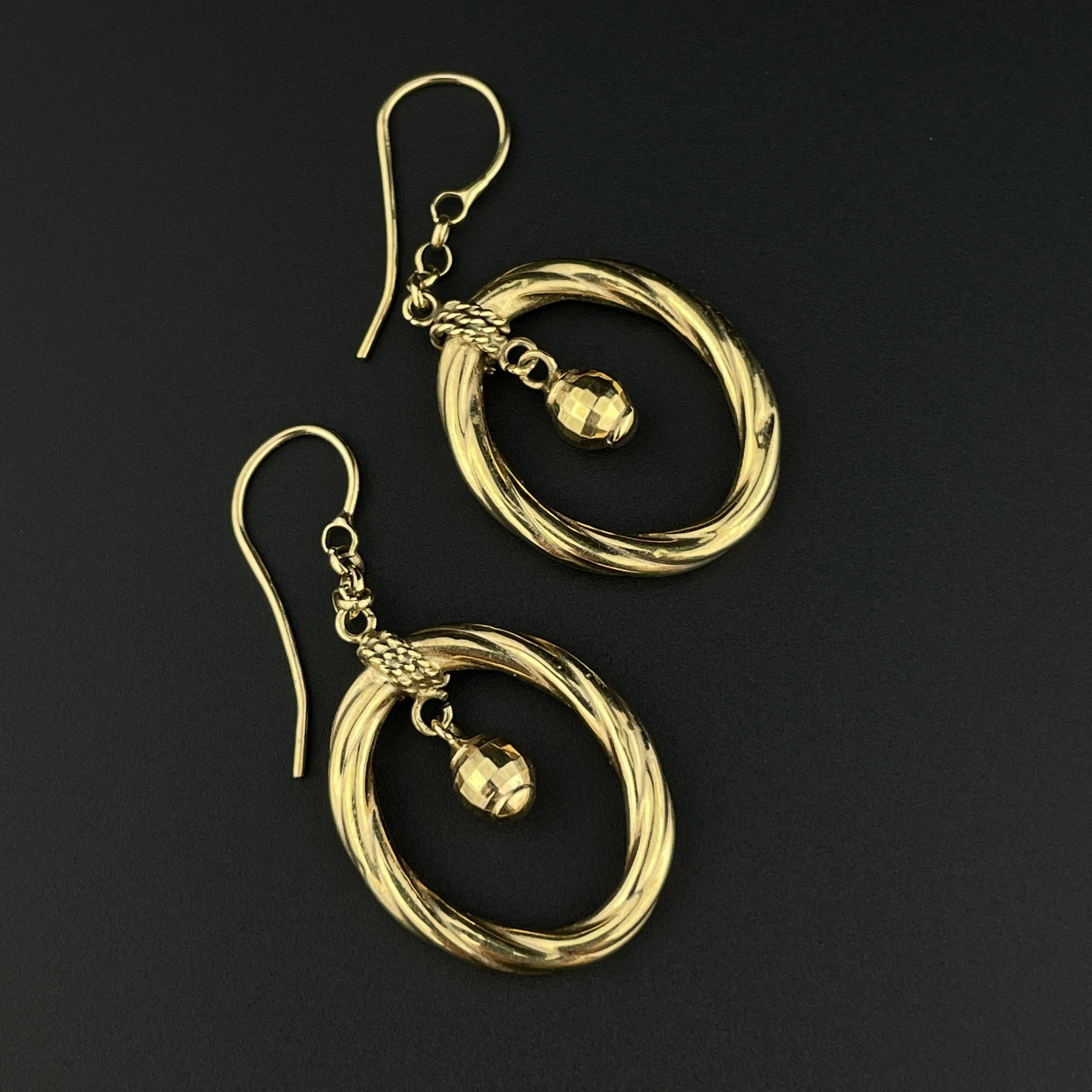 Vintage Large Twisted Cut Gold Target Hoop Earrings