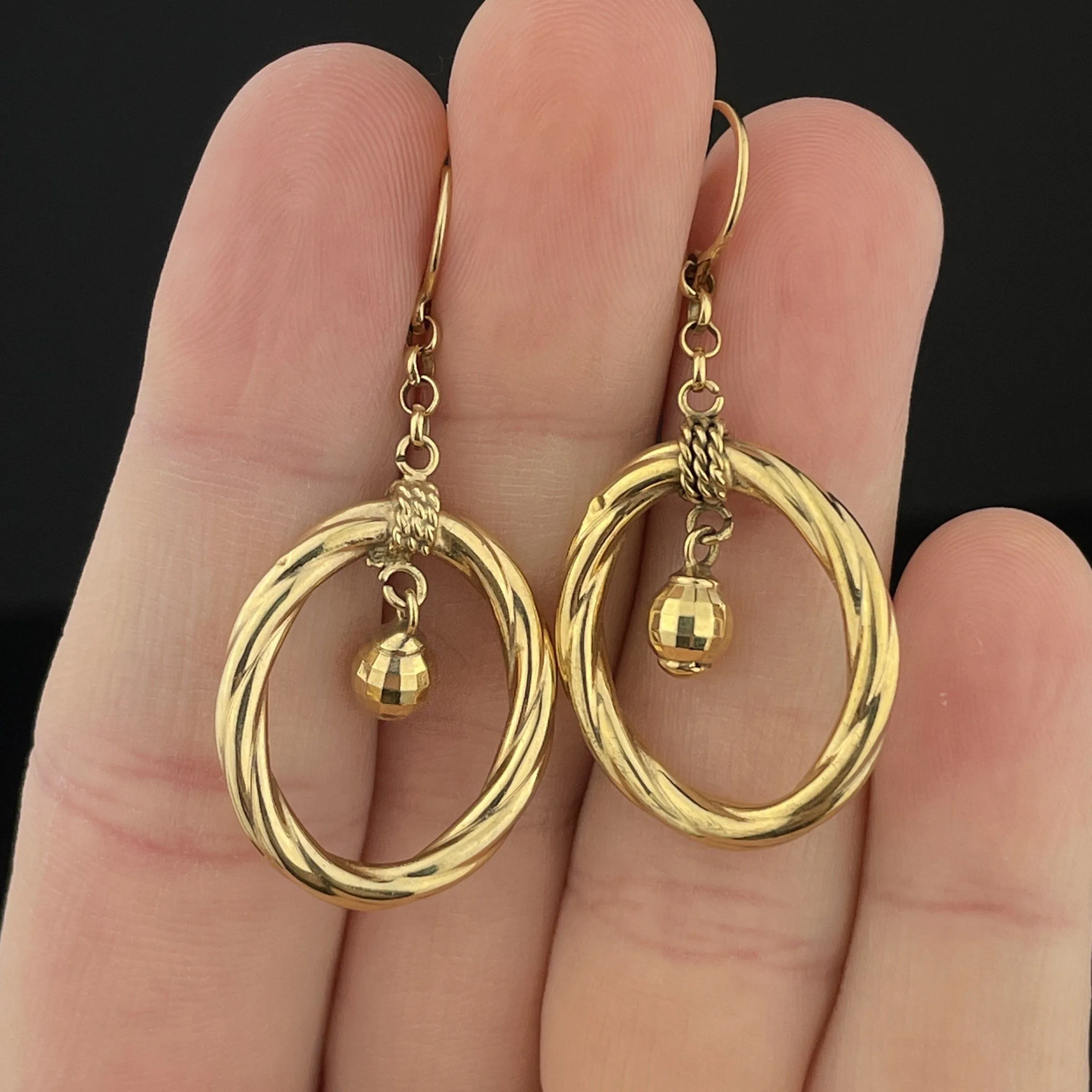 Vintage Large Twisted Cut Gold Target Hoop Earrings